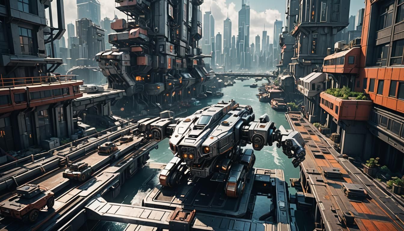 Futuristic City on a Boat in Sci-Fi Style