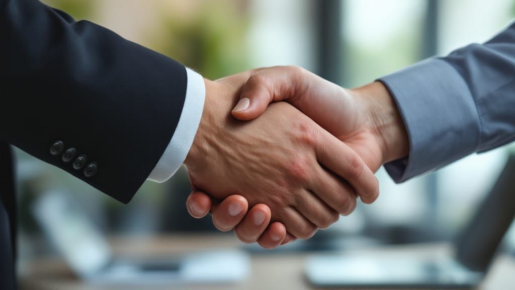 Business Handshake in Modern Office, Realistic Photography