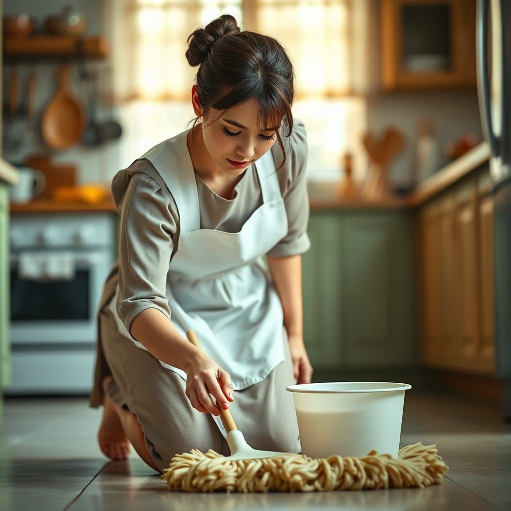 Serene Young Homemaker in Domestic Bliss