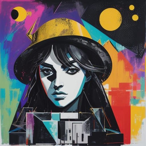 Abstract Expressionist Geometric Shapes Collide in Void