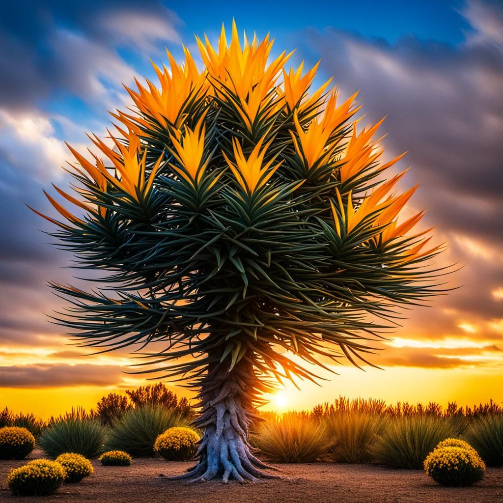 Majestic Monkey Puzzle Tree at Sunset