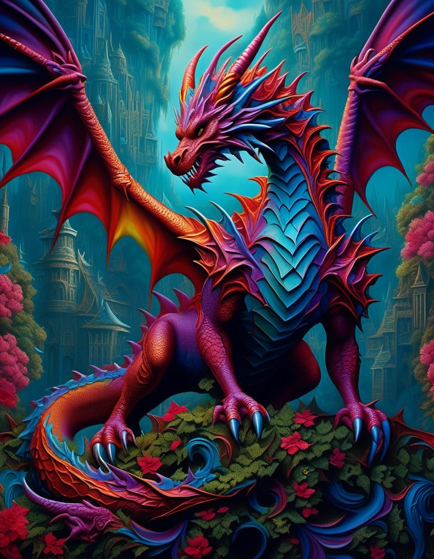 Detailed Dragon Matte Painting in Hyperrealism Style