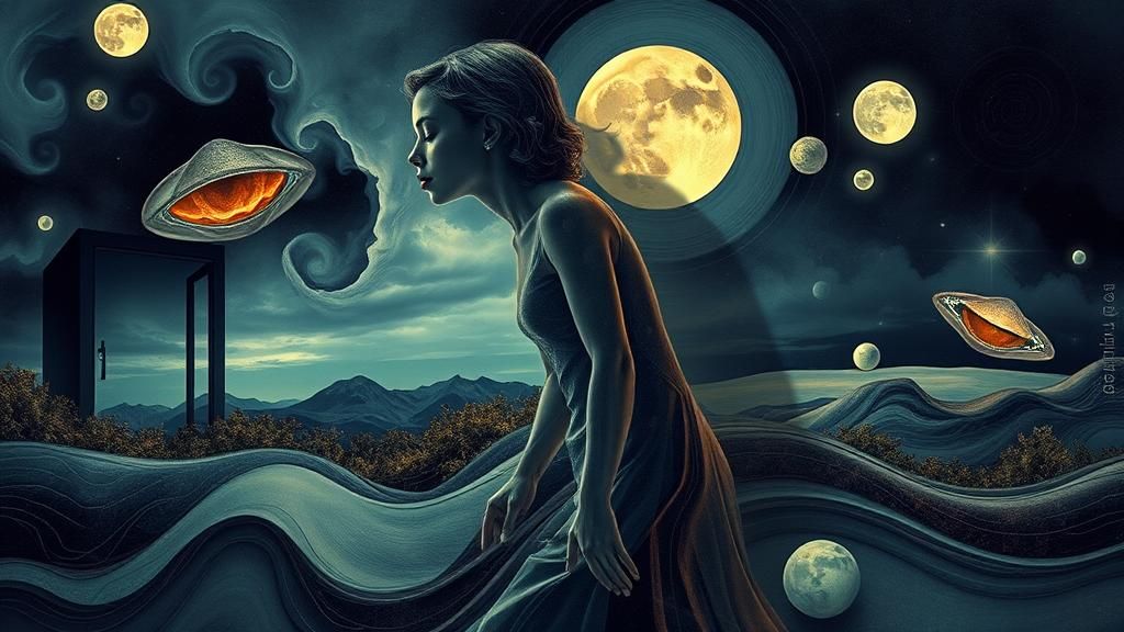 Surreal Dreamscape: Sleepwalking Woman in Abstract Style