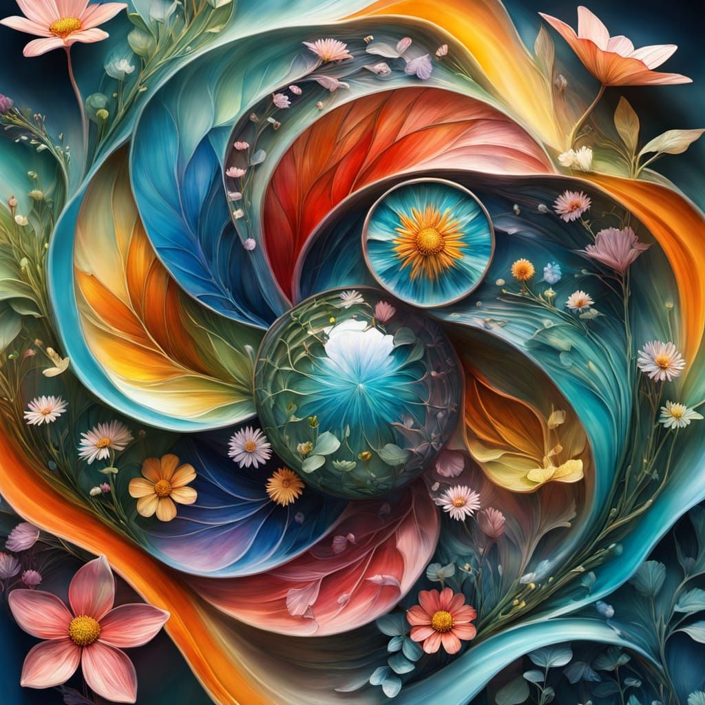 Surreal Stained Glass Flower Meadow in Vibrant Pastel Hues