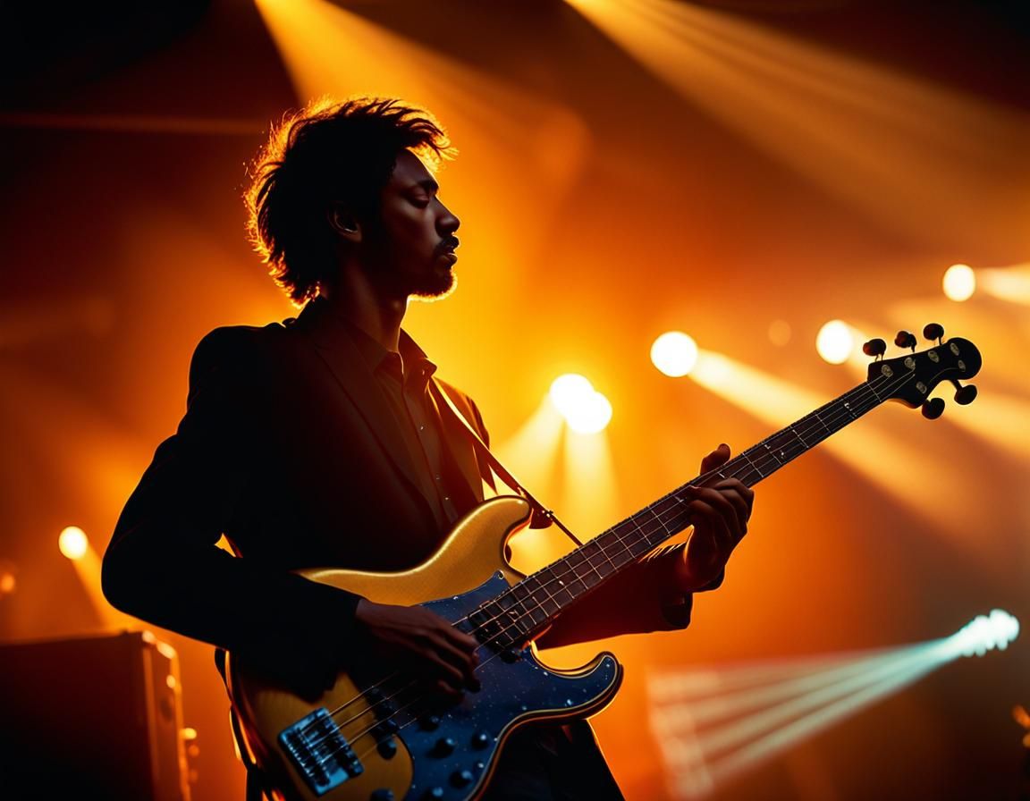 Silhouette of Bassist in Golden Hour Lighting