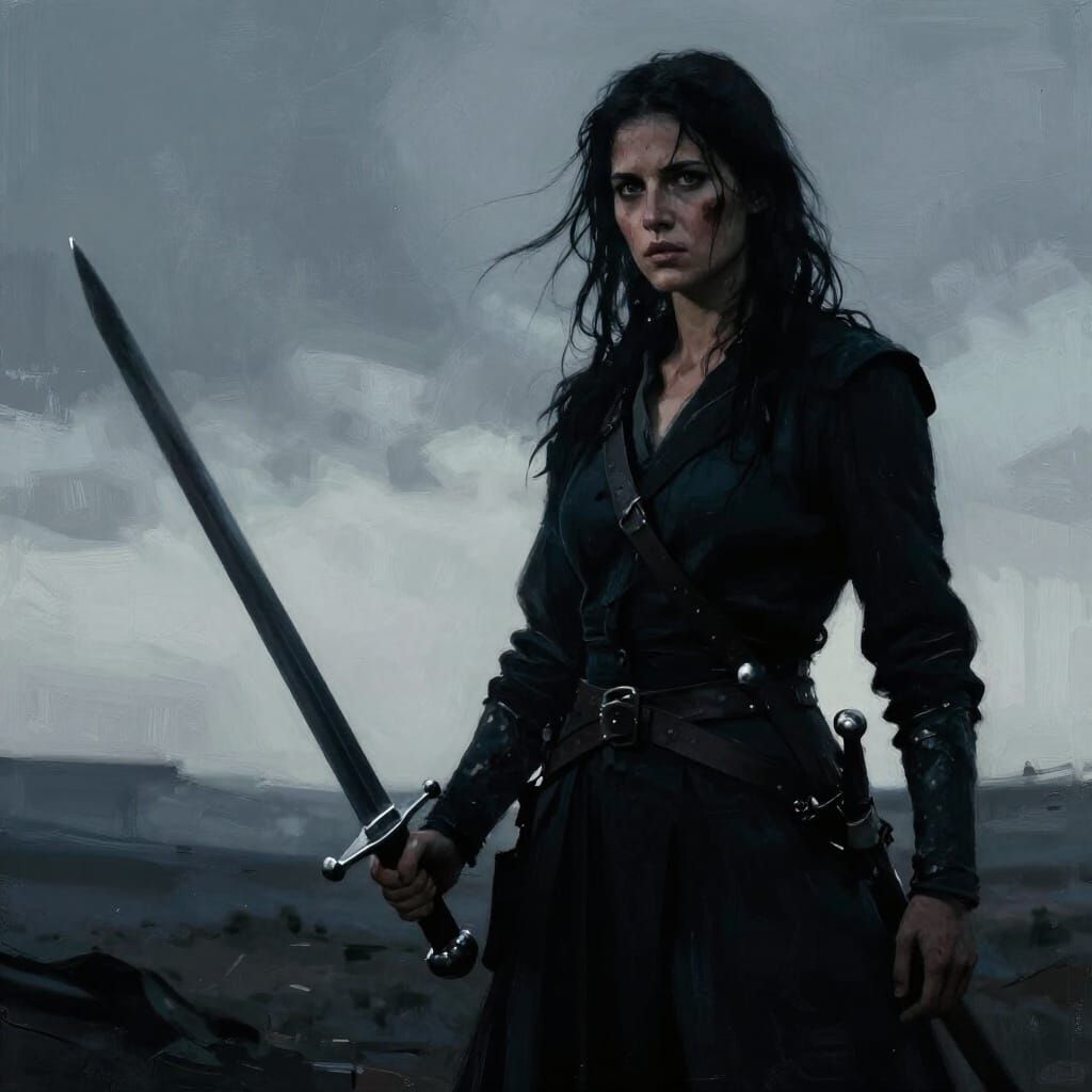 Determined Warrior Silhouetted Against Desolate Landscape