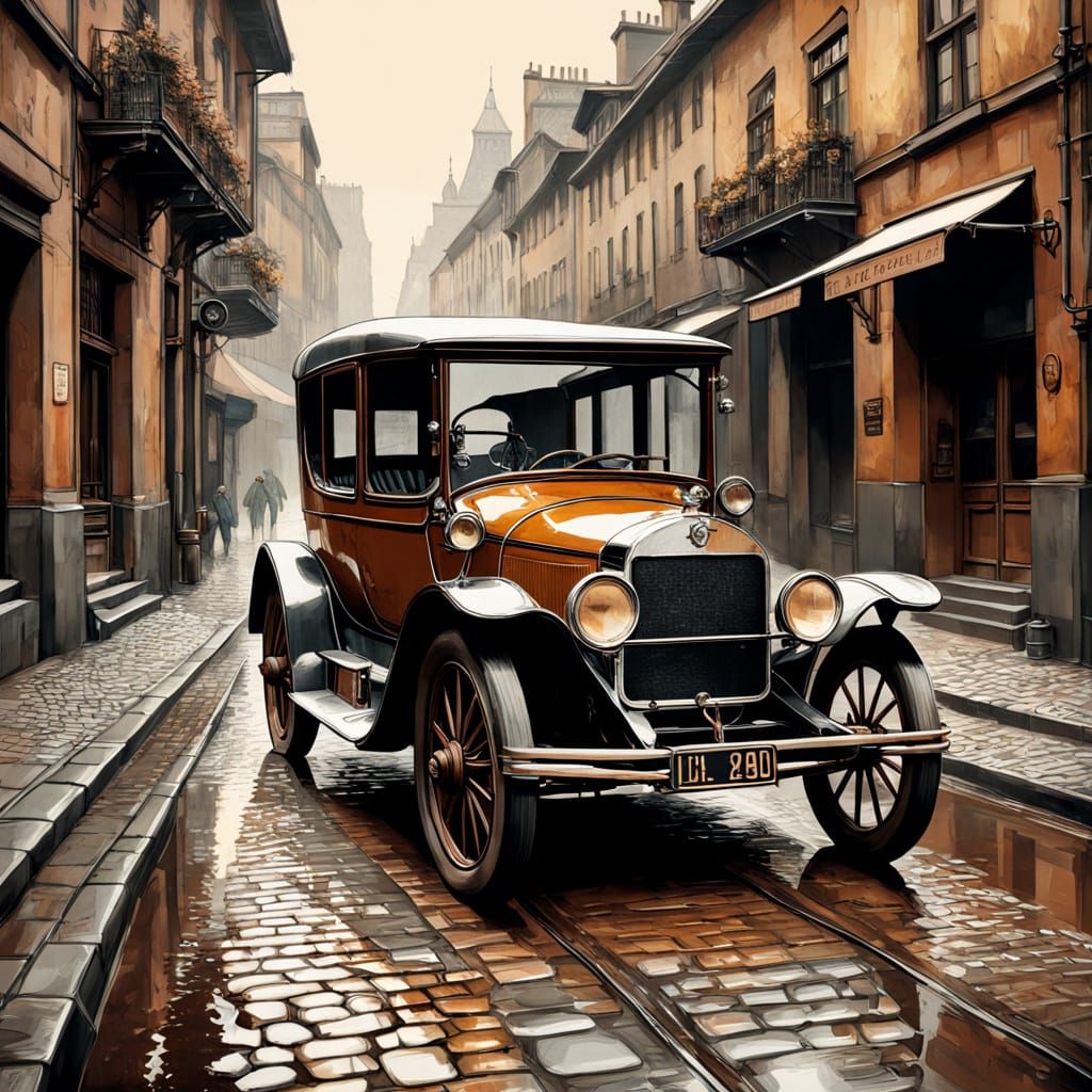 Karl Benz Drives 1885 Motorwagen in Vintage Photograph