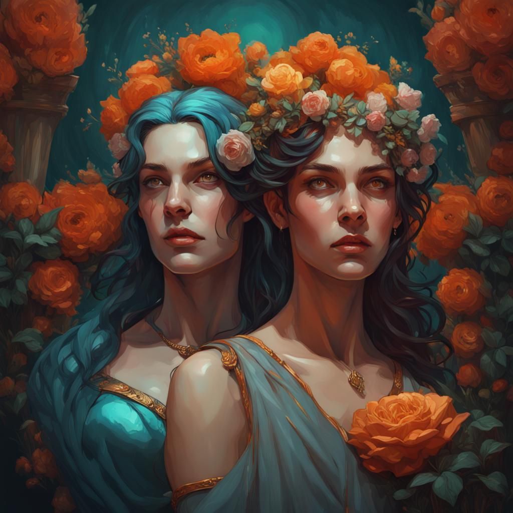 Persephone and Hades Portrait in Art Nouveau Style