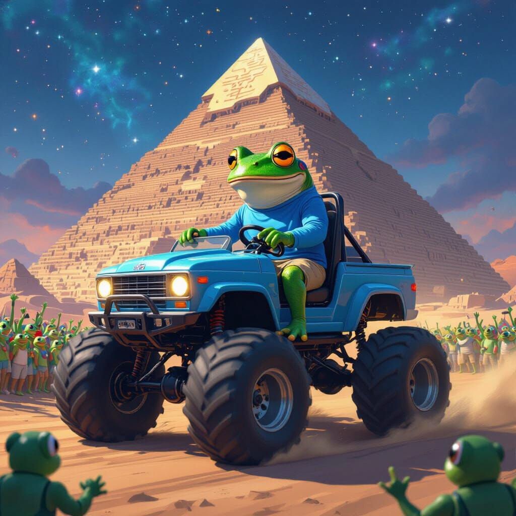 Frog in Monster Truck, Pyramid Galaxy Backdrop