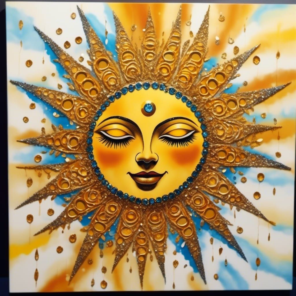 Smiling Gold Sun Face in Graffiti Art Style