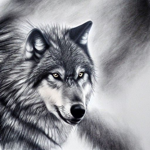 Hyperdetailed Charcoal Drawing of a Walking Wolf