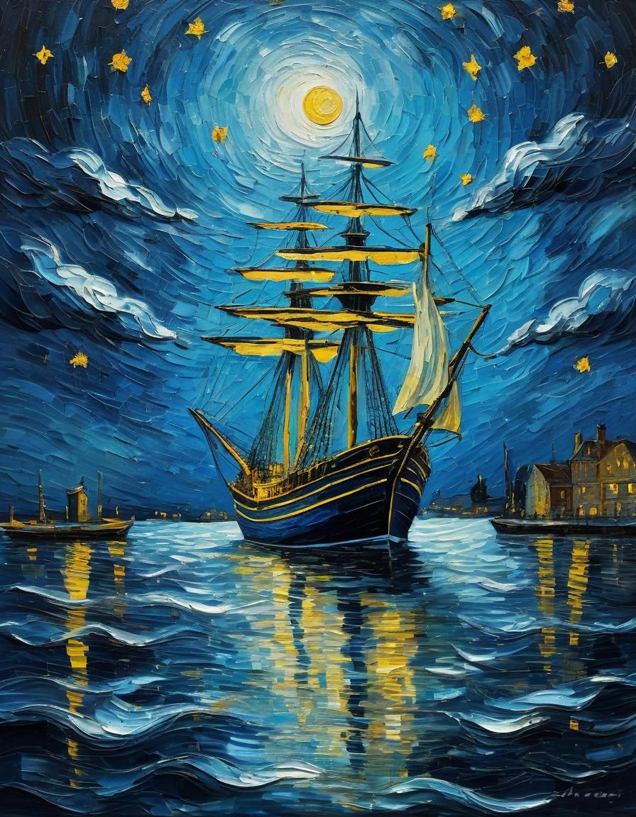 Van Gogh Inspired Ship at Night
