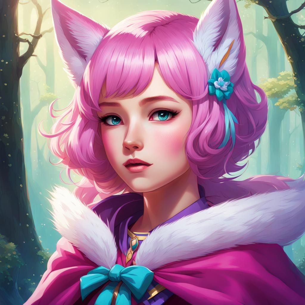 Girl with Fox Ears and Cyan-Pink Hair