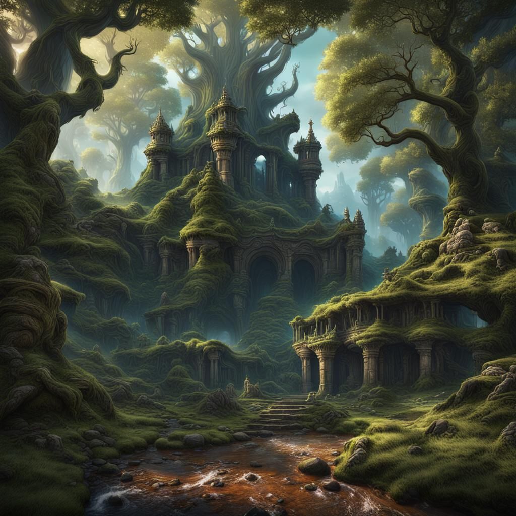 Fantastical Ancient Forest in Detailed Matte Painting