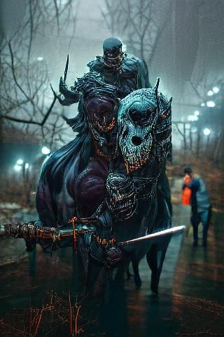 Skull Knight with Armored Steed, Dark Fantasy Art