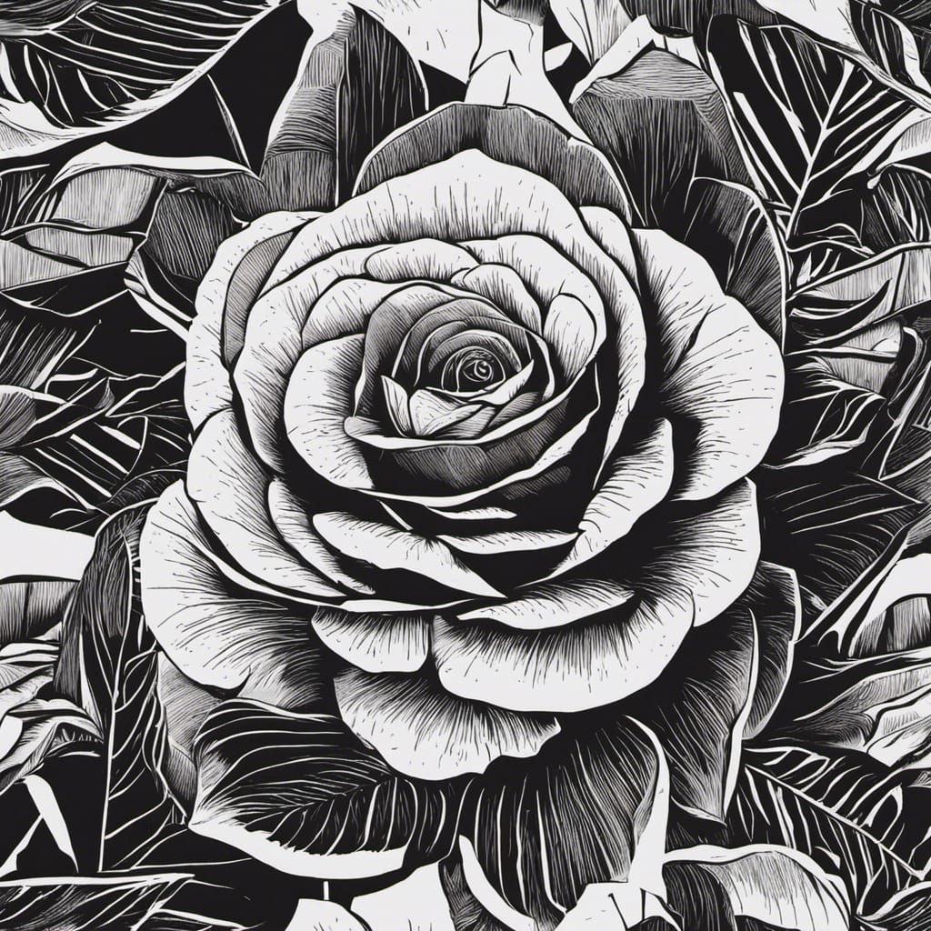 Monochrome ASCII Art Rose with Letter Petals