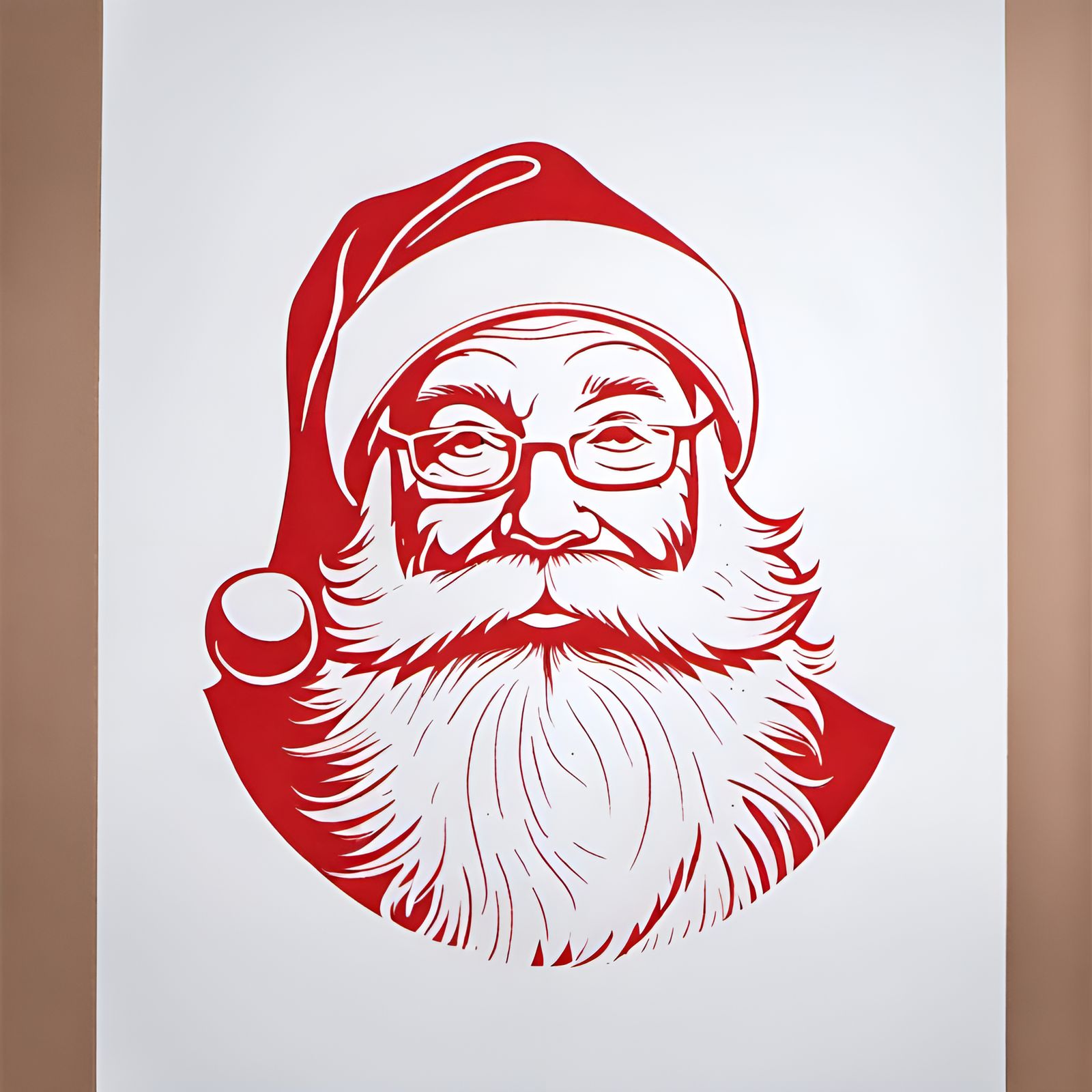 Minimalist Screen-Printed Santa Claus Portrait