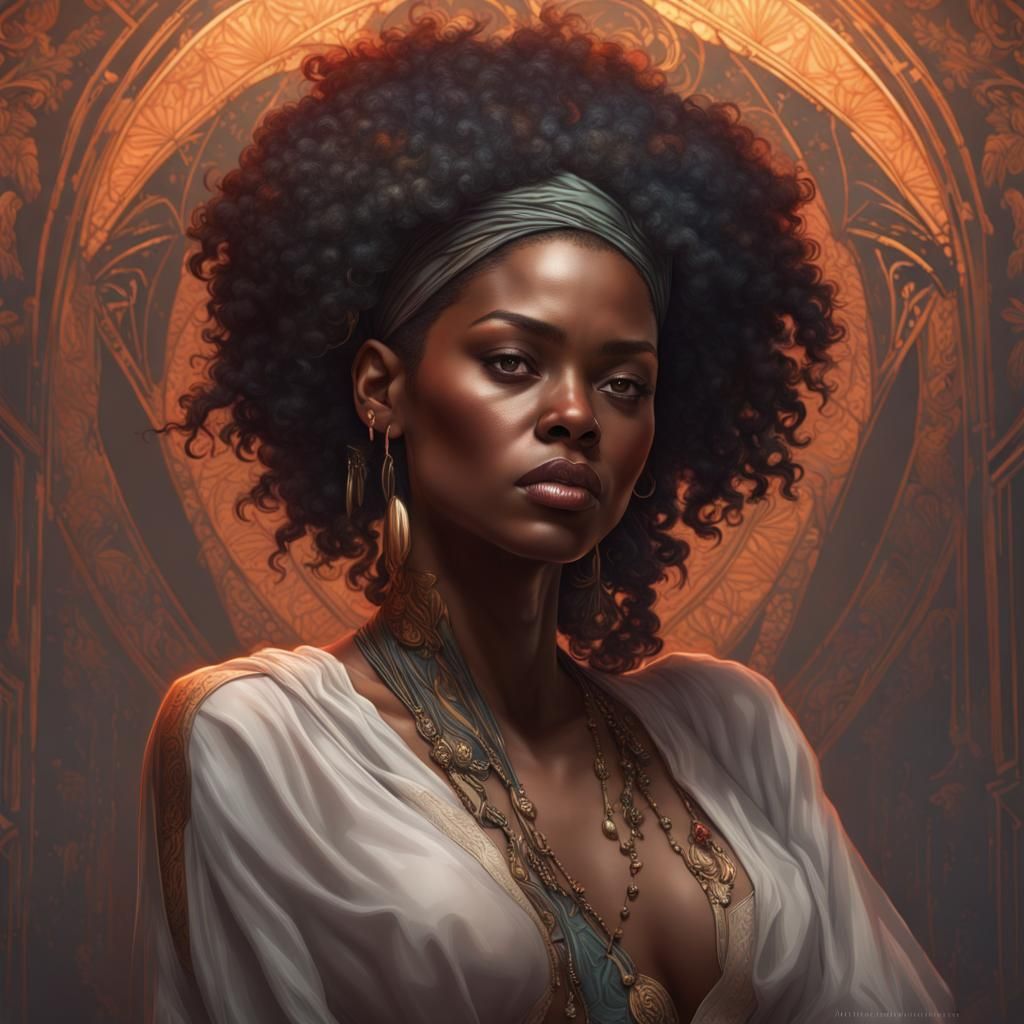 Black Woman and Death: Hyperrealistic Digital Portrait