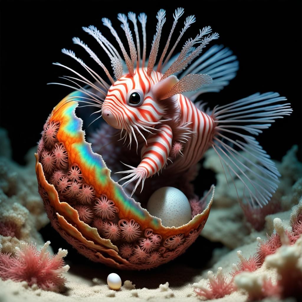 Lionfish-Pika Hybrid Hatching in Bioluminescent Cave