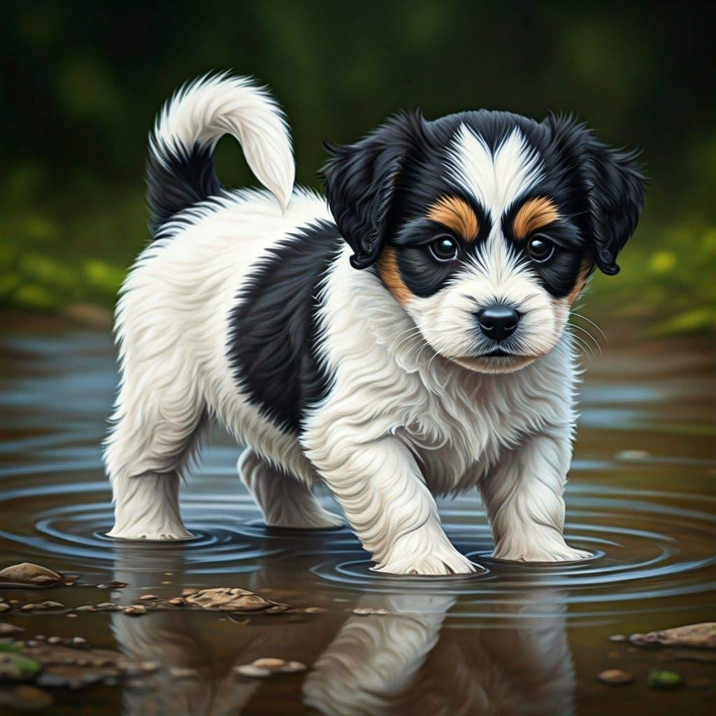 Snorkie Puppy Plays, Watercolor Wildlife Art