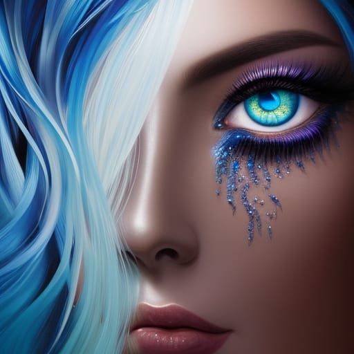 Ocean Mermaid Eye Reflecting Sea, Digital Painting