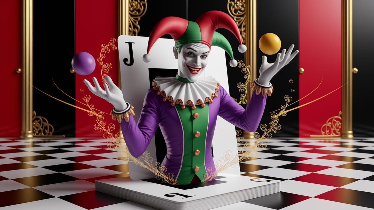 Joker Card Jester Emerges in 3D Surreal Scene