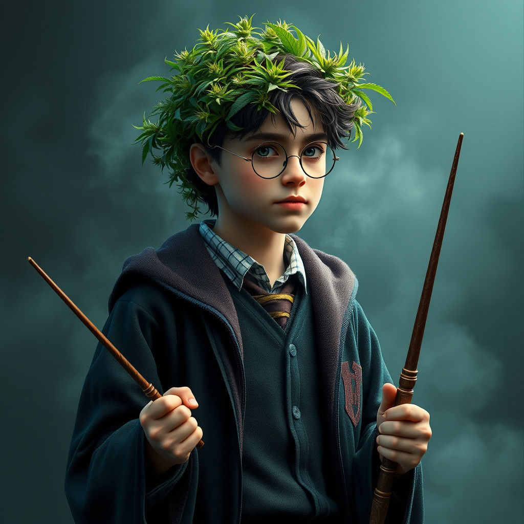 Wizard Harry Potter as a Weed Plant: Fantasy Art