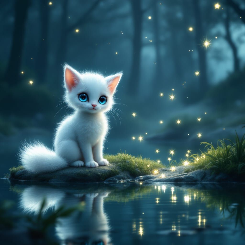 Ethereal Kitten Creature by Enchanted Lake
