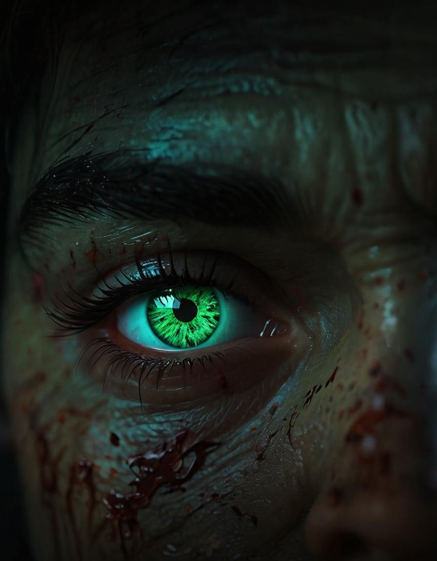 Gory Zombie Infection in Cyberpunk Vibe with Viridian Eyes a...