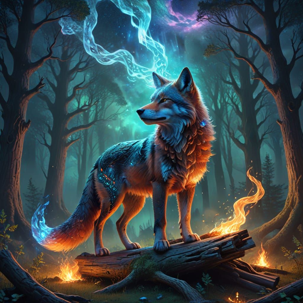 Cosmic Wolf Emerges from Astral Flames