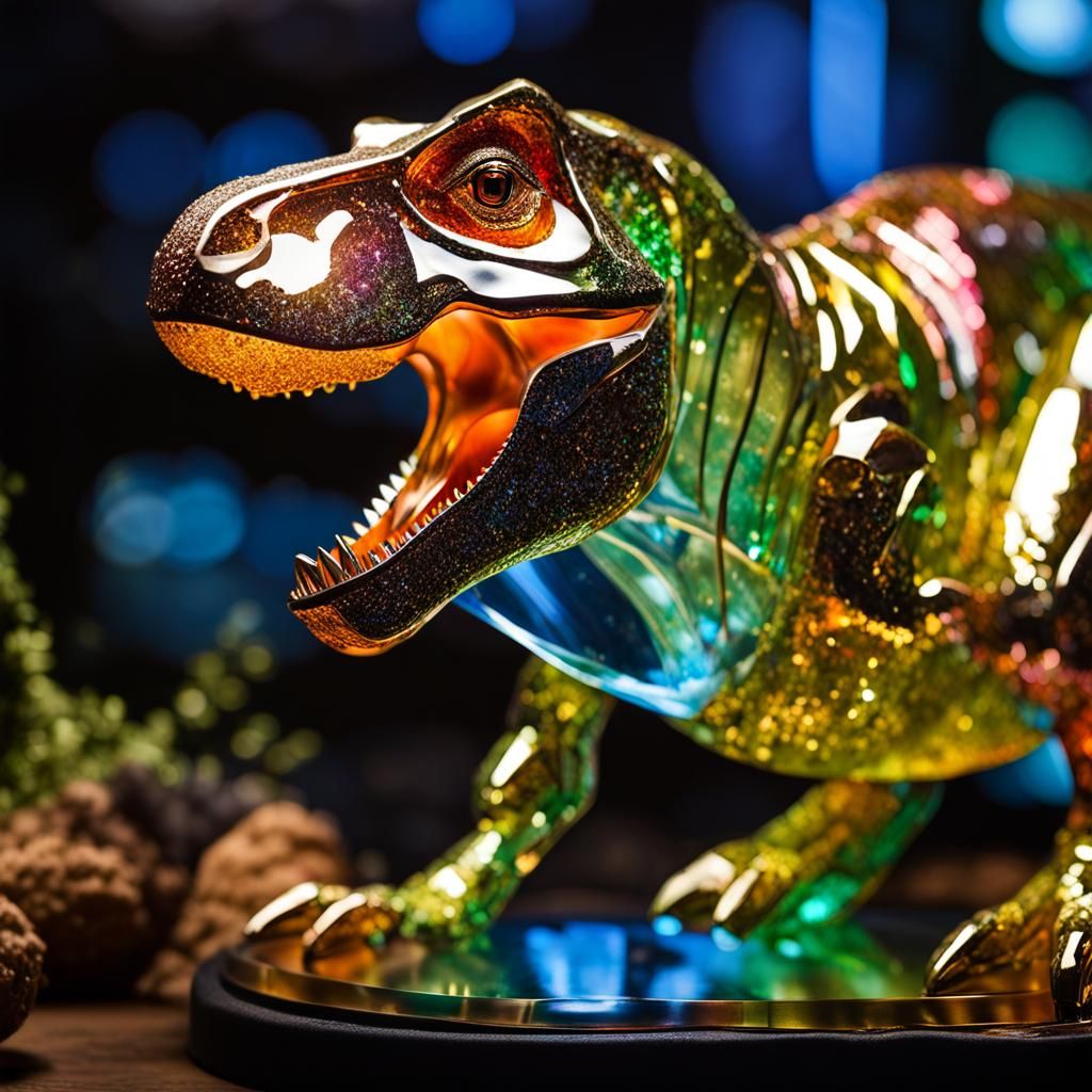 Luminous Crystal T-Rex Sculpture in Sparkling Colors