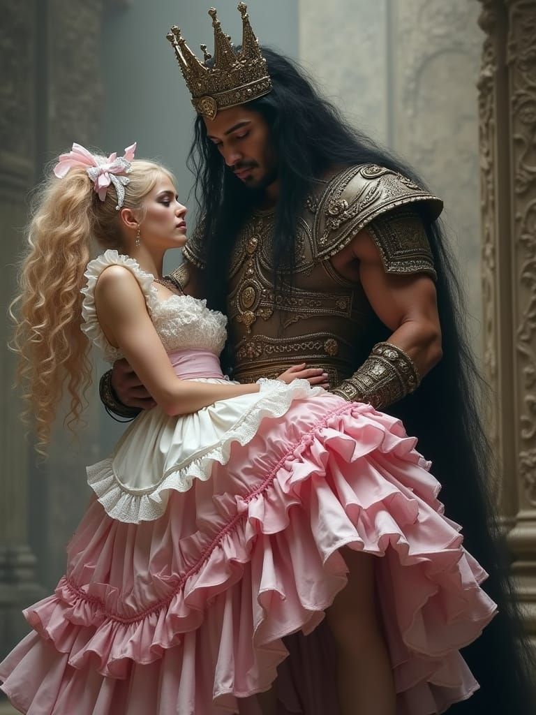 Dark Warrior King Captures a Frilly French Maid
