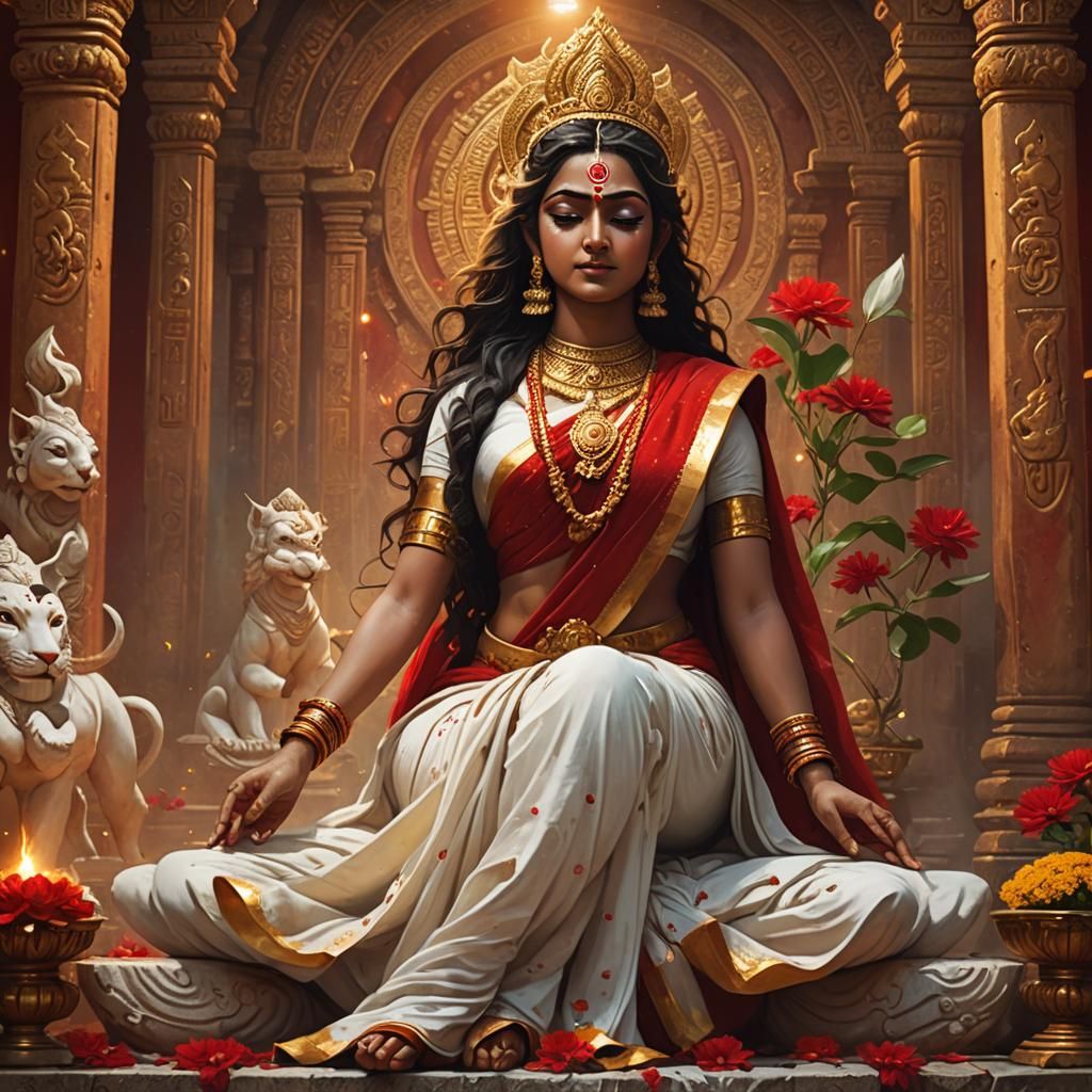 Goddess Durga in Mystical Temple: Digital Matte Painting