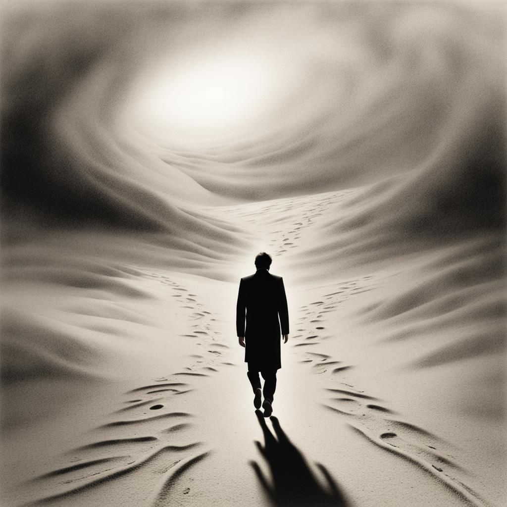 Sorrowful Departure: Man Fades into Dreamlike Haze