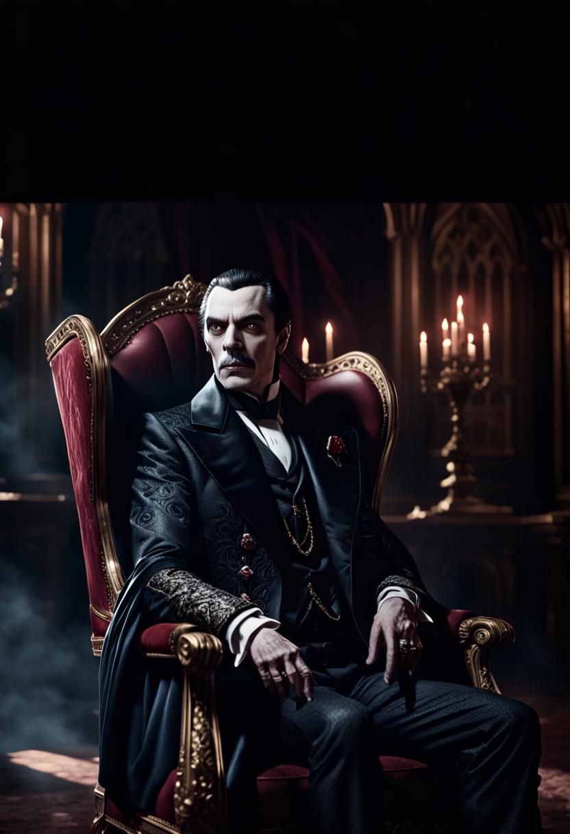 Dracula in Flying Castle: Dark Fantasy Illustration