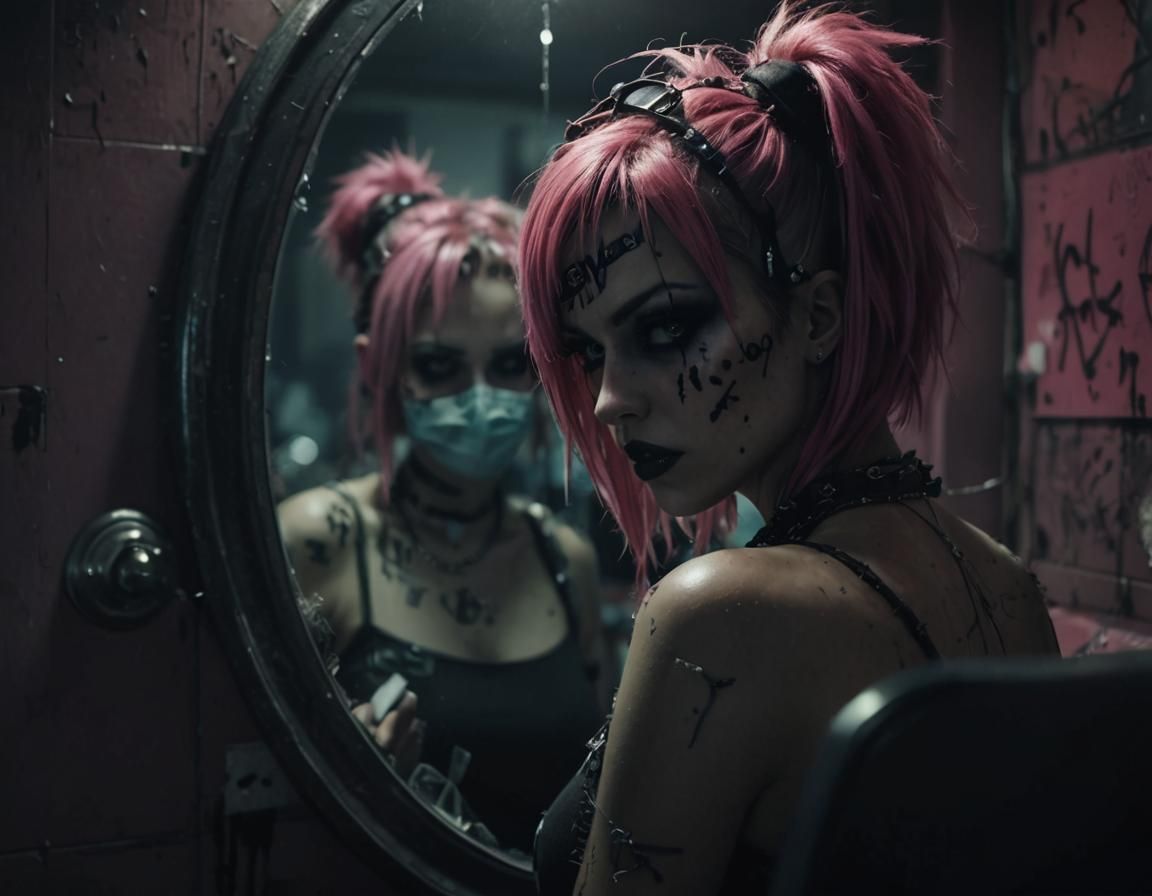 Punk Girl in Broken Mirror: Cypernoir Retrofuturism