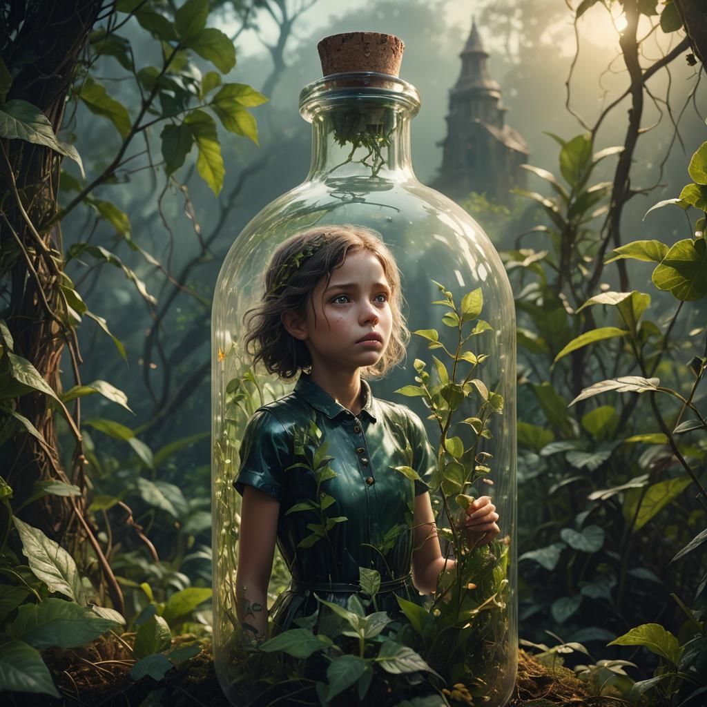 Miniature Woman Trapped in Glass Bottle