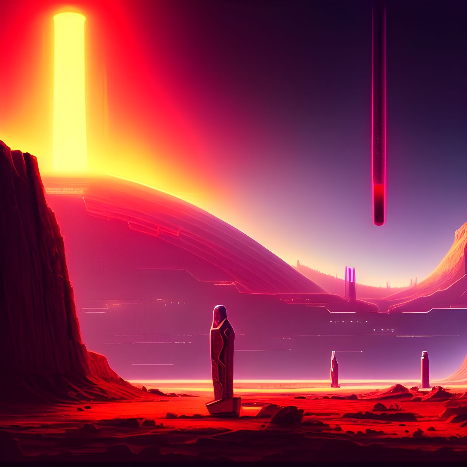 Futuristic Hammurabi on Distant Planet in Cyberpunk Style
