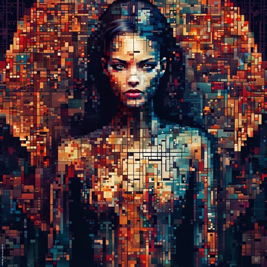 Pixelate geometric art woman - Pthalogris IA