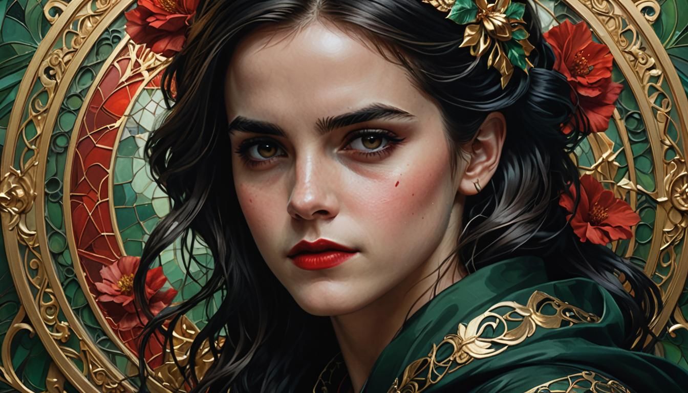 Emma Watson as Dark Fantasy Art Nouveau Portrait