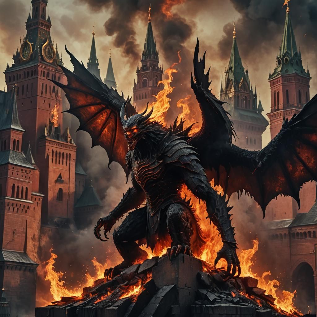 Daemon of Statehood with Burning Kremlin