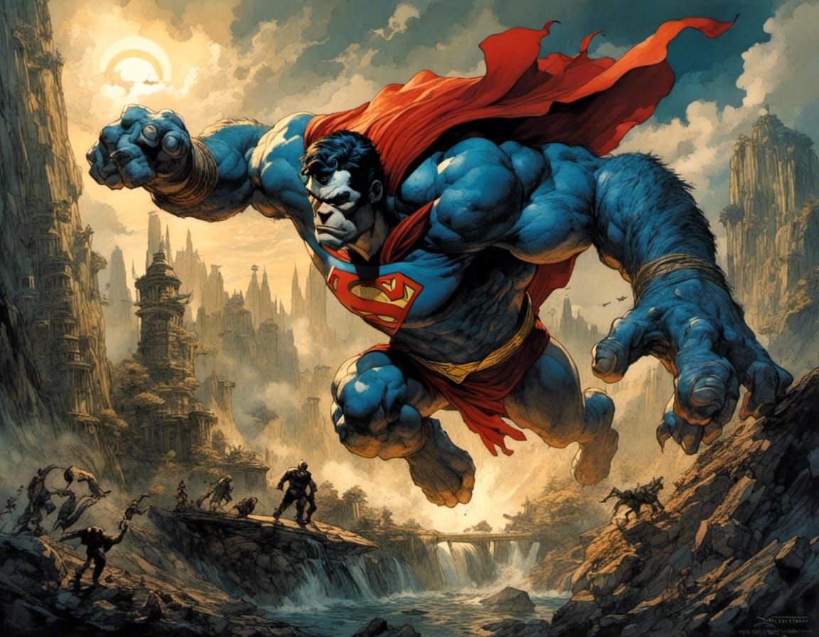 Superman as King Kong in Watercolor Style