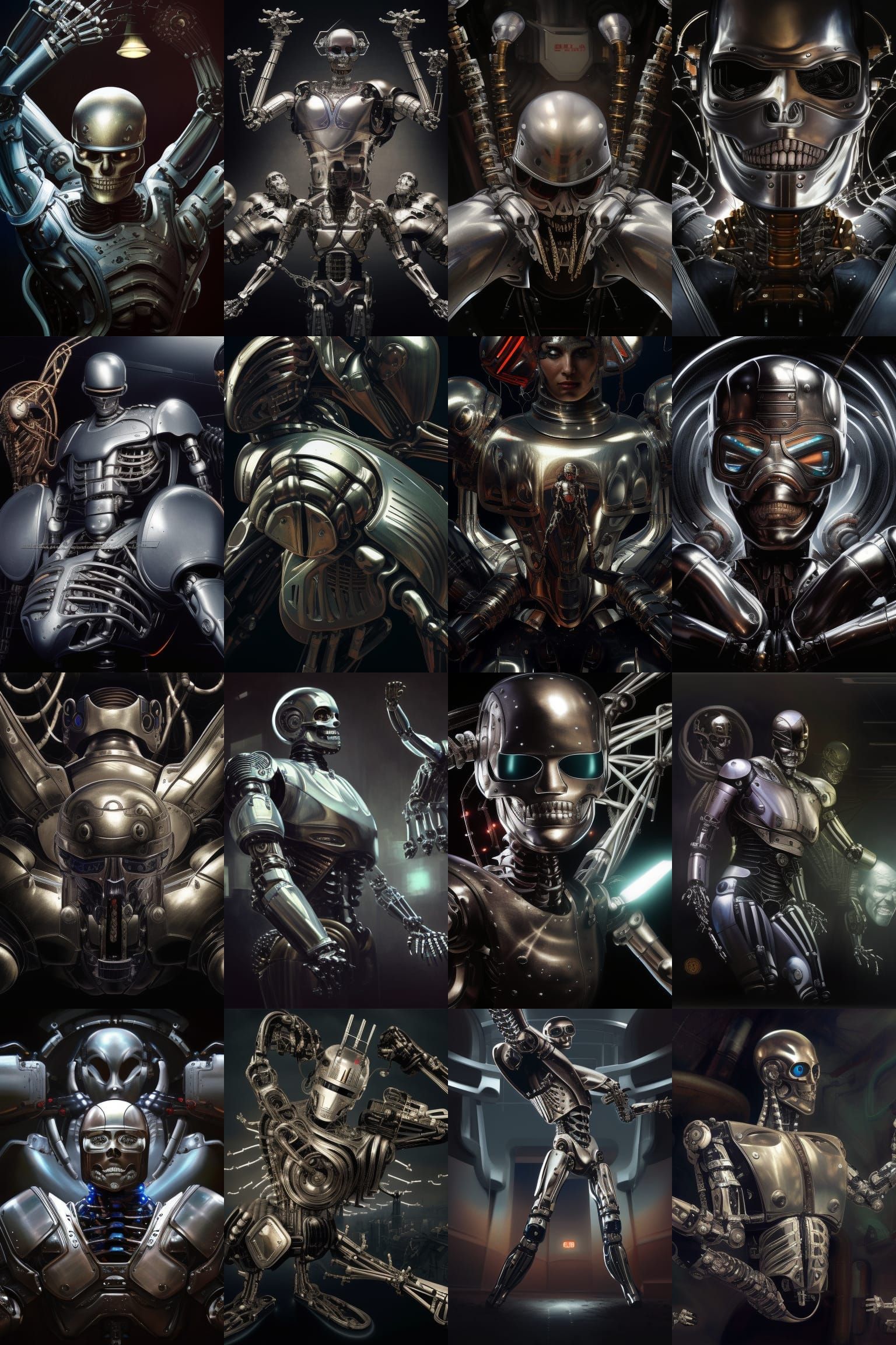 Robot Skeleton Grappling: Hyperdetailed Concept Art Portrait