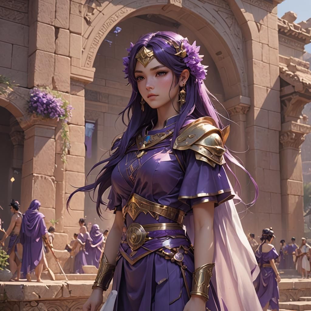 Anime-Inspired 3D Art in Phoenician Purple