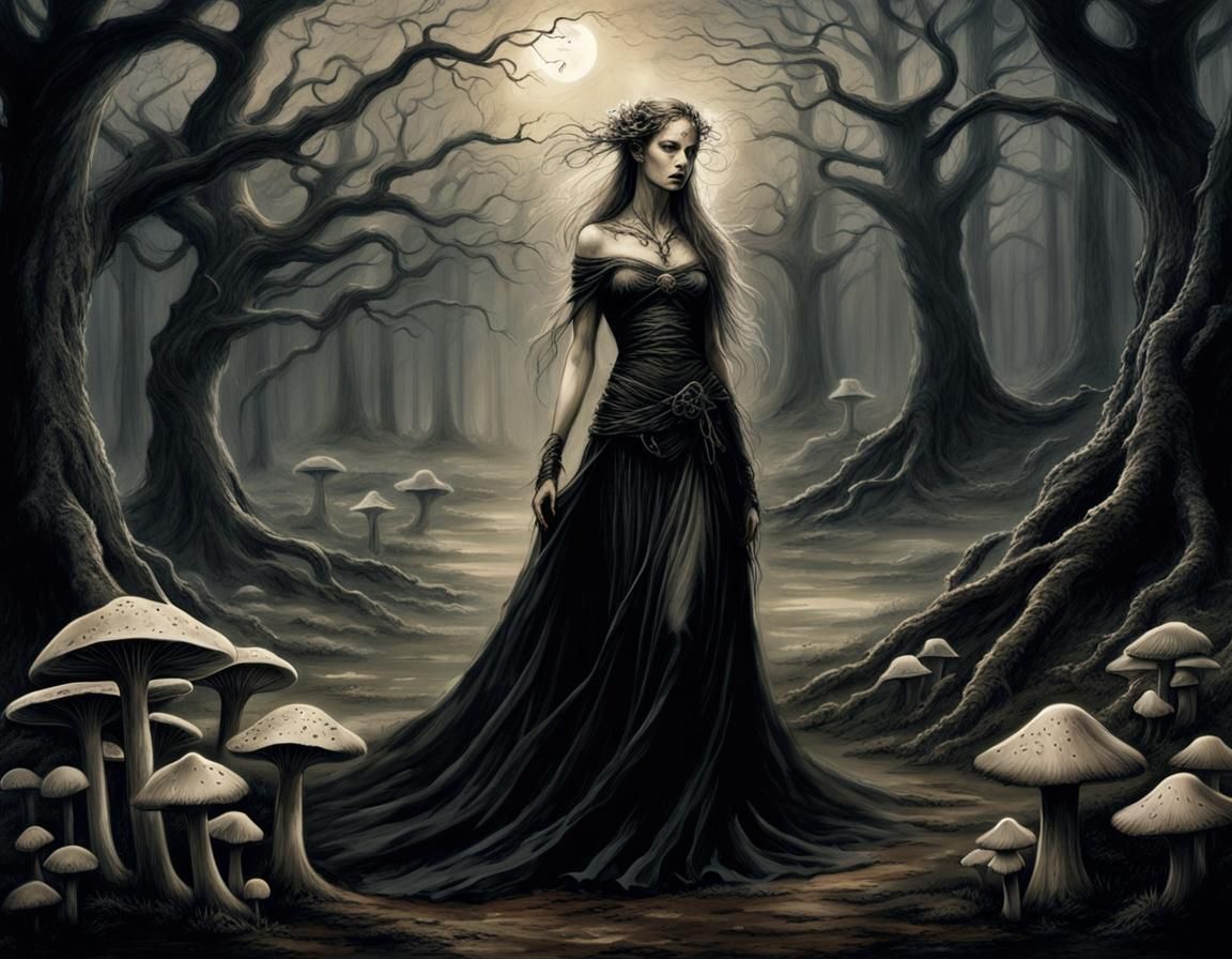 Mystical Maiden in Dark Fantasy Illustration
