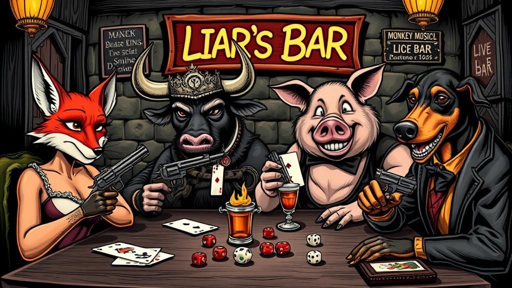 Anthropomorphic Animals Play Cards in Dive Bar