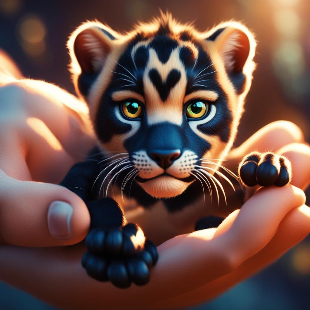 Miniature Panther Cub Portrait in Pixar-Inspired 3D Animatio...
