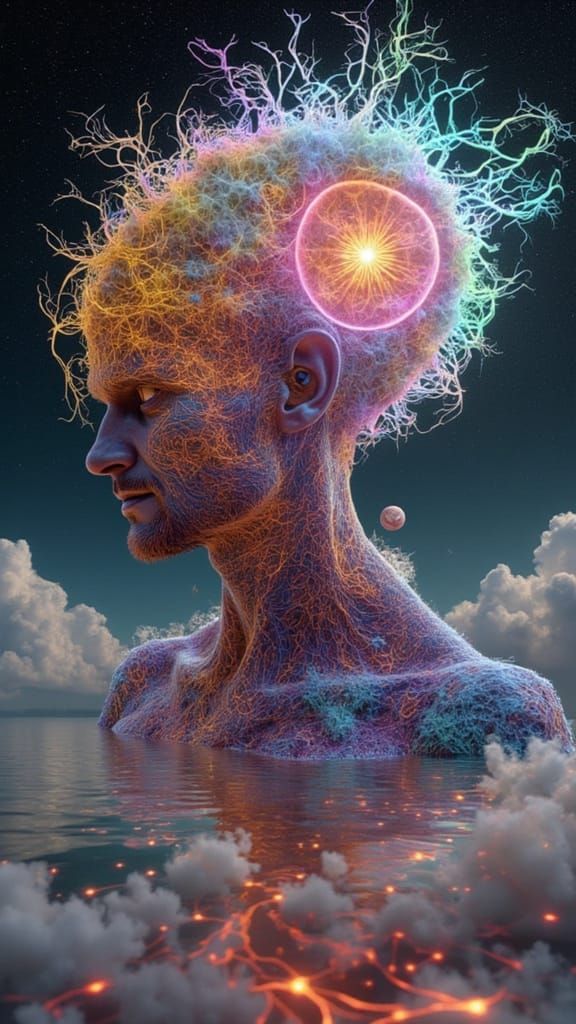 Fractal Man Hatching in Chromatic Surrealism