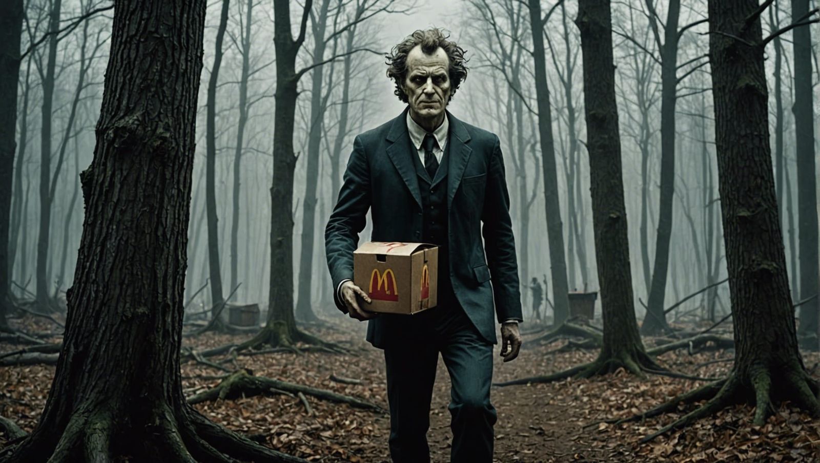 Creepy Man Emerges from Woods in Engraving Style