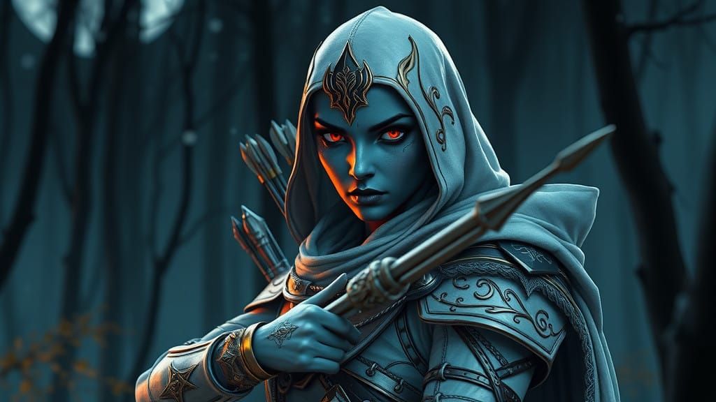 Ethereal Dark Elf Warrior in Shimmering Moonlit Armor